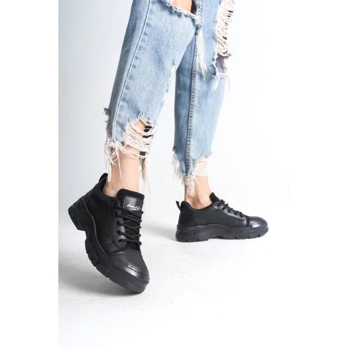 JANE Bağcıklı Ortopedik Taban Kadın Sneaker Spor Ayakkabı  ST - Siyah