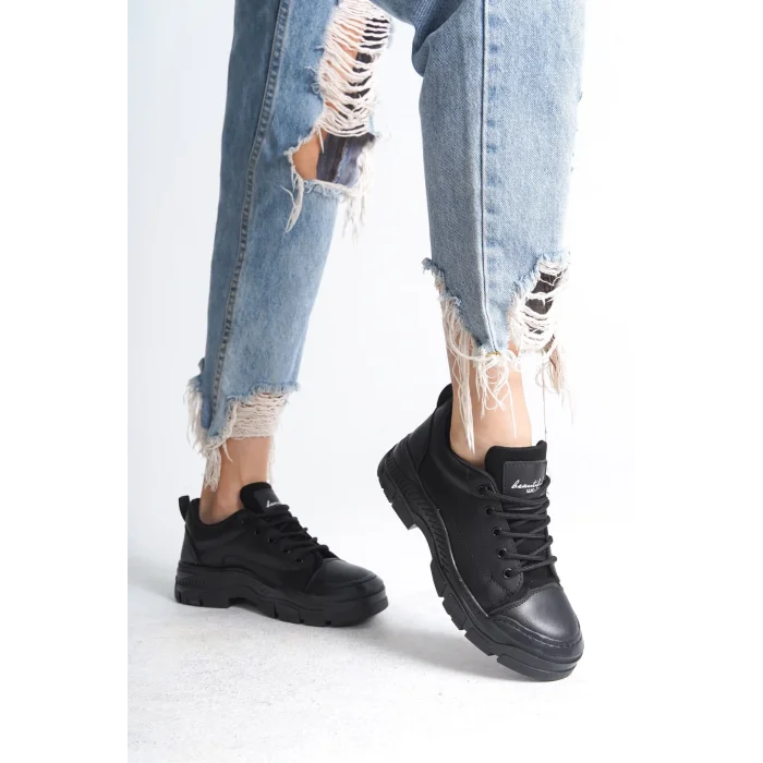 JANE Bağcıklı Ortopedik Taban Kadın Sneaker Spor Ayakkabı  ST - Siyah