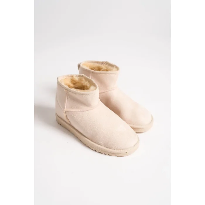 JOLIE Bağcıksız Düz Taban İçi Kürklü Kısa Süet Kadın Bot KT - Krem