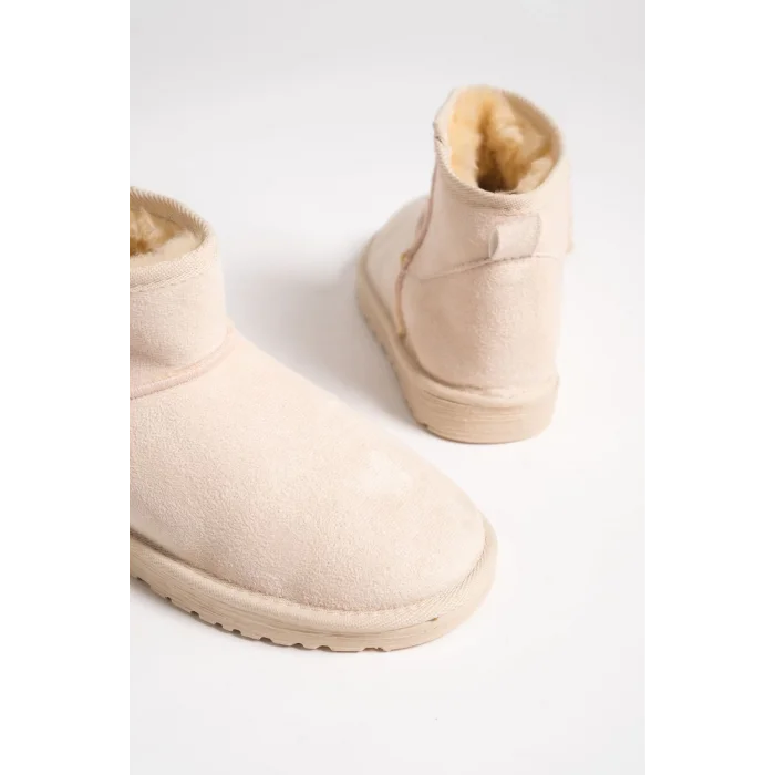 JOLIE Bağcıksız Düz Taban İçi Kürklü Kısa Süet Kadın Bot KT - Krem