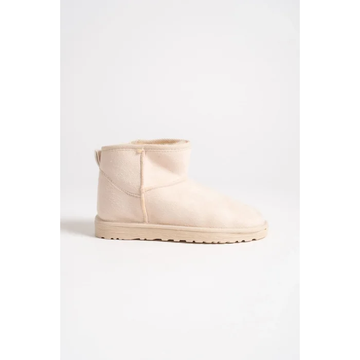 JOLIE Bağcıksız Düz Taban İçi Kürklü Kısa Süet Kadın Bot KT - Krem