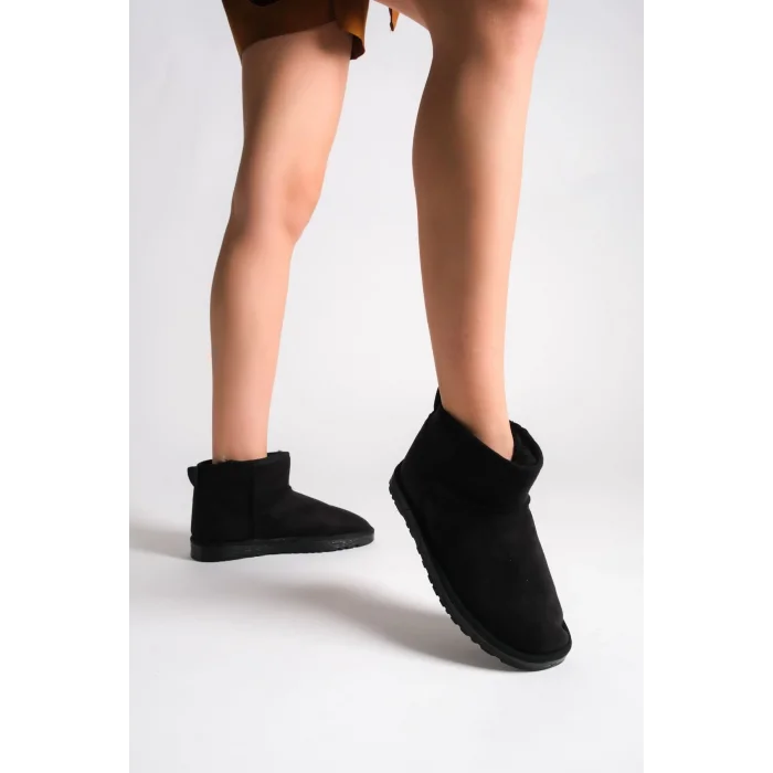 JOLIE Bağcıksız Düz Taban İçi Kürklü Kısa Süet Kadın Bot ST - Siyah