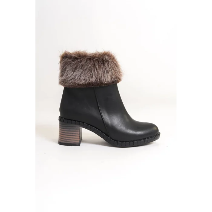 JULIA Fermuarlı Ortopedik Taban Tüylü Topuklu Kadın Bot ST - Siyah