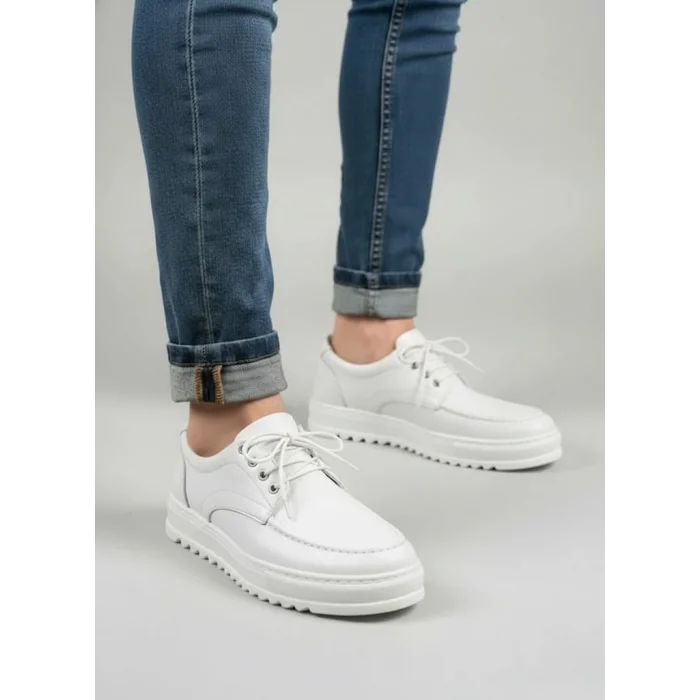 JY-T12x Arts Bağcıklı Cilt Erkek Günlük Spor Klasik Ayakkabı CBT - Beyaz