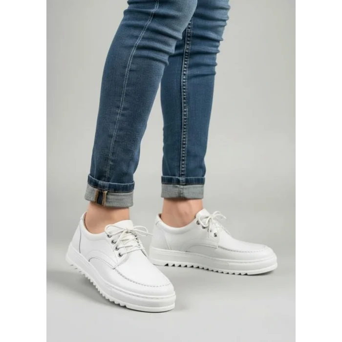 JY-T12x Arts Bağcıklı Cilt Erkek Günlük Spor Klasik Ayakkabı CBT - Beyaz