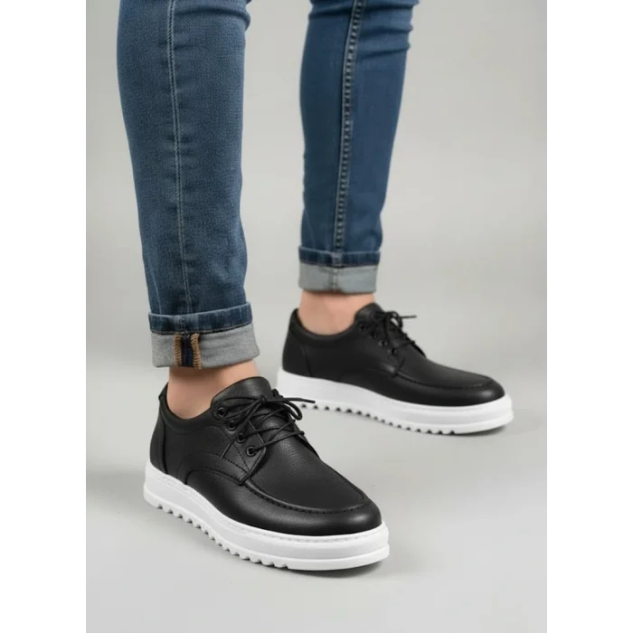 JY-T12x Arts Bağcıklı Cilt Erkek Günlük Spor Klasik Ayakkabı CBT - Siyah