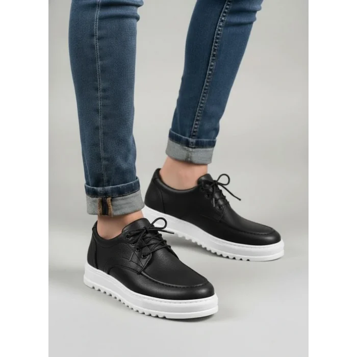 JY-T12x Arts Bağcıklı Cilt Erkek Günlük Spor Klasik Ayakkabı CBT - Siyah