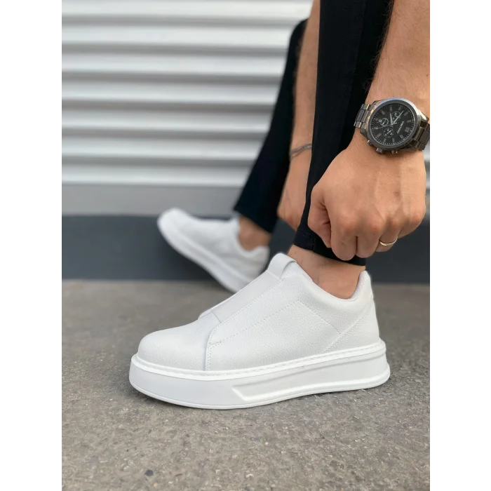 JY007 Alba Bağcıksız Cilt Erkek Günlük Sneaker Ayakkabı CBT Beyaz
