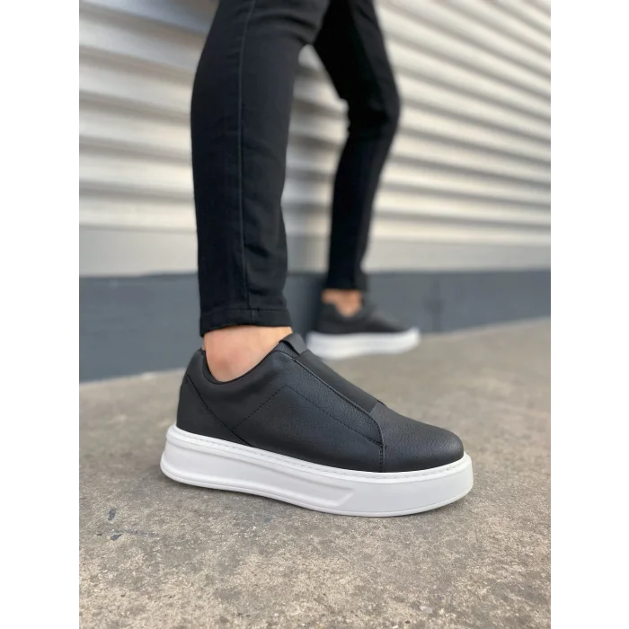 JY007 Alba Bağcıksız Cilt Erkek Günlük Sneaker Ayakkabı CBT Siyah