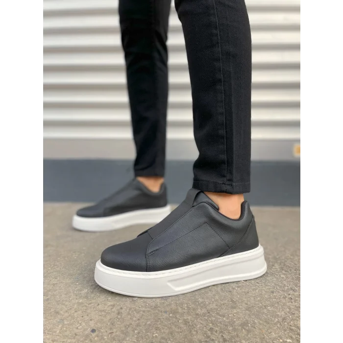 JY007 Alba Bağcıksız Cilt Erkek Günlük Sneaker Ayakkabı CBT Siyah