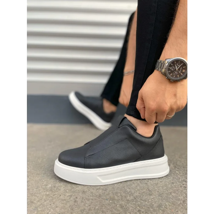 JY007 Alba Bağcıksız Cilt Erkek Günlük Sneaker Ayakkabı CBT Siyah