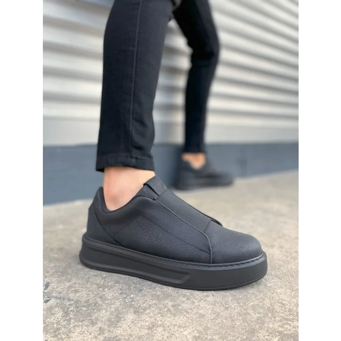 JY007 Alba Bağcıksız Cilt Erkek Günlük Sneaker Ayakkabı CST Siyah