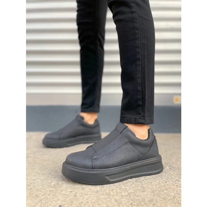 JY007 Alba Bağcıksız Cilt Erkek Günlük Sneaker Ayakkabı CST Siyah