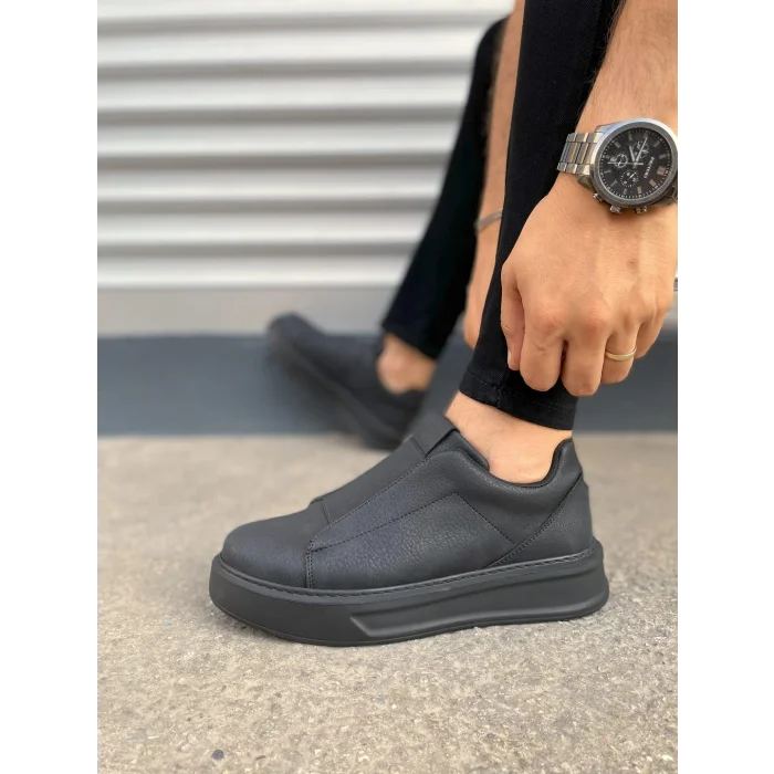 JY007 Alba Bağcıksız Cilt Erkek Günlük Sneaker Ayakkabı CST Siyah