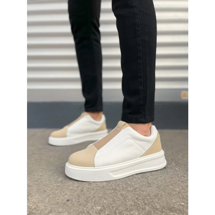 JY007 Alba Bağcıksız Süet Cilt Erkek Günlük Sneaker Ayakkabı SCBT Bej/Beyaz