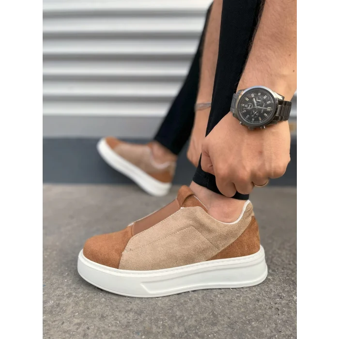 JY007 Alba Bağcıksız Süet Erkek Günlük Sneaker Ayakkabı SBT Taba/Vizon