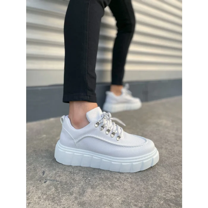 JY010 Cloud Bağcıklı Cilt Erkek Günlük Sneaker Ayakkabı CBT - Beyaz