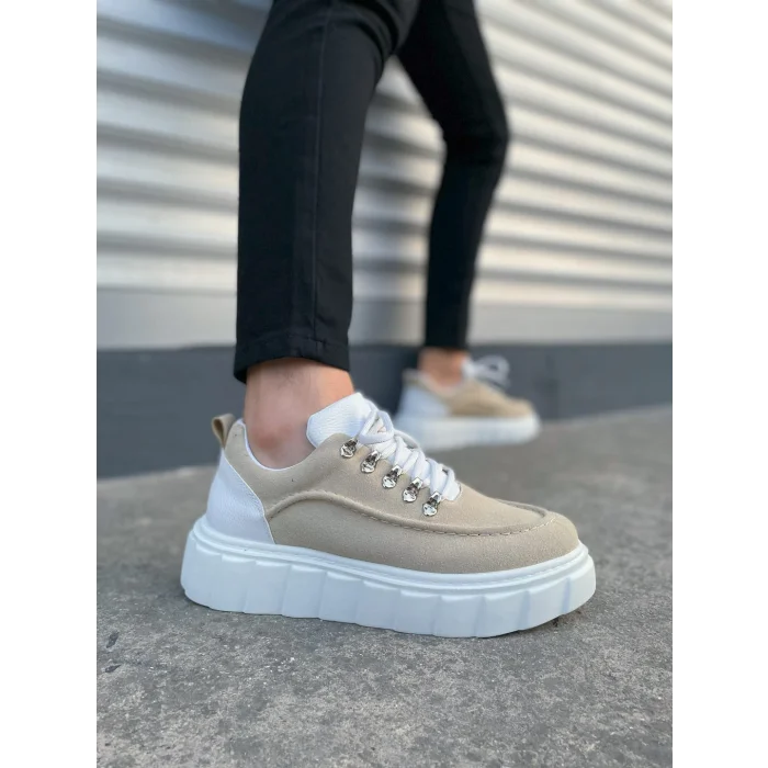 JY010 Cloud Bağcıklı Süet Erkek Günlük Sneaker Ayakkabı SBT - Krem/Beyaz