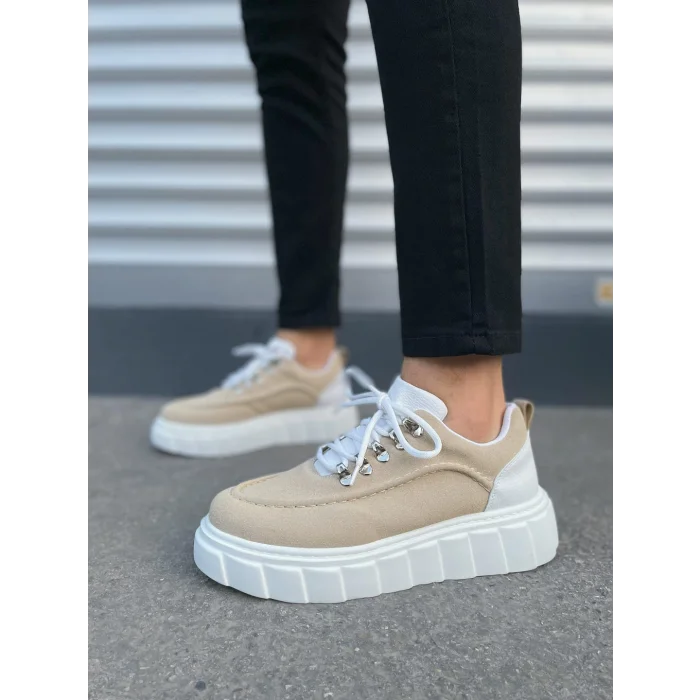 JY010 Cloud Bağcıklı Süet Erkek Günlük Sneaker Ayakkabı SBT - Krem/Beyaz