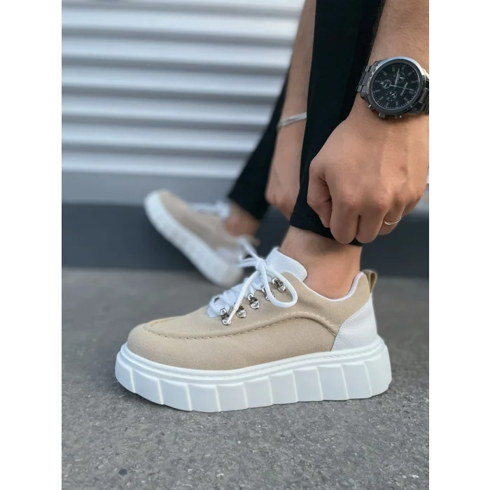JY010 Cloud Bağcıklı Süet Erkek Günlük Sneaker Ayakkabı SBT - Krem/Beyaz