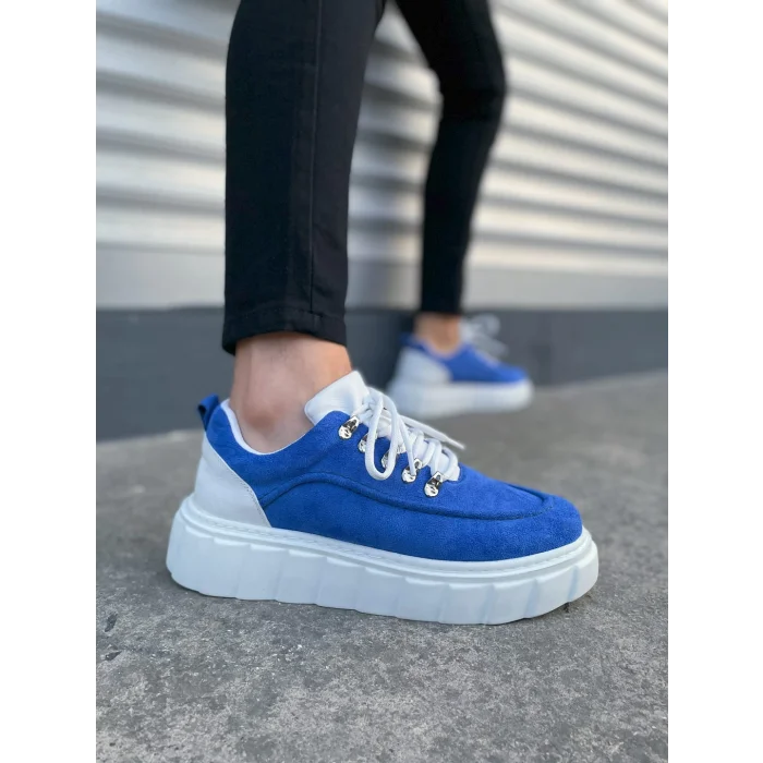 JY010 Cloud Bağcıklı Süet Erkek Günlük Sneaker Ayakkabı SBT - Mavi/Beyaz