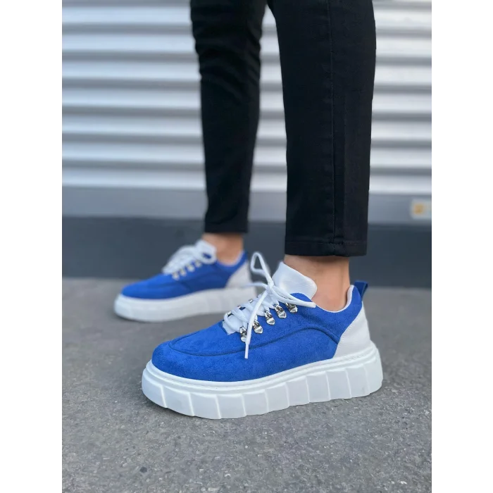 JY010 Cloud Bağcıklı Süet Erkek Günlük Sneaker Ayakkabı SBT - Mavi/Beyaz
