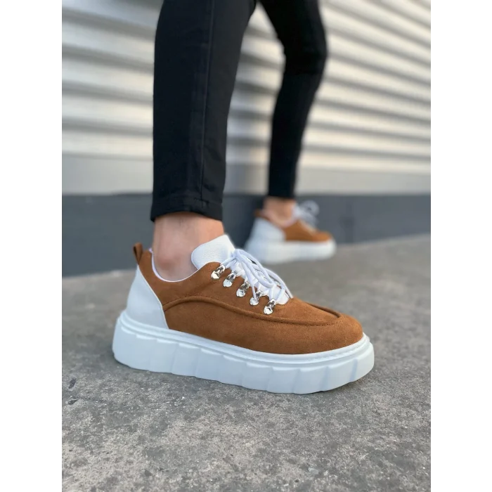 JY010 Cloud Bağcıklı Süet Erkek Günlük Sneaker Ayakkabı SBT - Taba/Beyaz