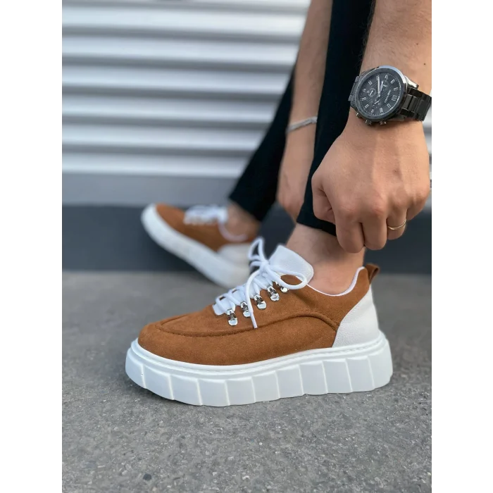 JY010 Cloud Bağcıklı Süet Erkek Günlük Sneaker Ayakkabı SBT - Taba/Beyaz