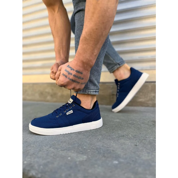 JY0118 REX Bağcıklı Keten Kumaş Erkek Günlük Sneaker Ayakkabı KBT - Lacivert