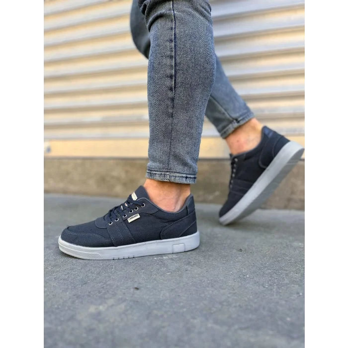 JY0118 REX Bağcıklı Keten Kumaş Erkek Günlük Sneaker Ayakkabı KGT - Füme