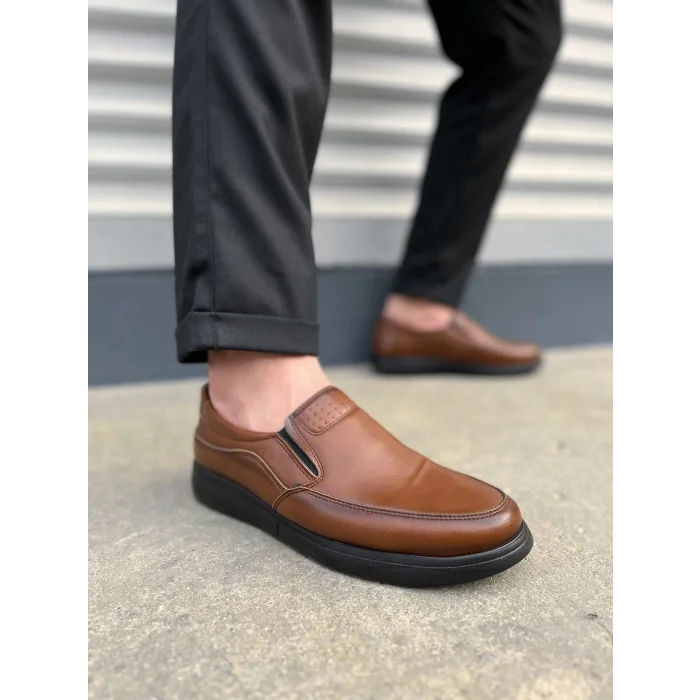 JY0410 Classique Bağcıksız Cilt Erkek Günlük Klasik Ayakkabı CST - Kahverengi
