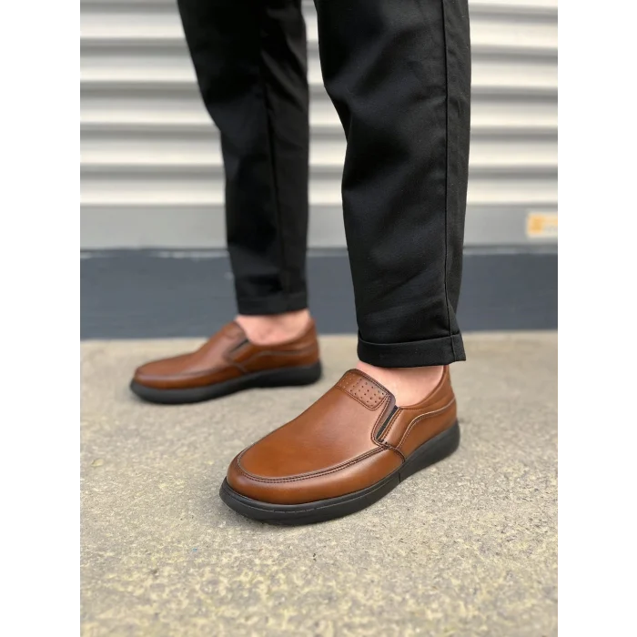 JY0410 Classique Bağcıksız Cilt Erkek Günlük Klasik Ayakkabı CST - Kahverengi