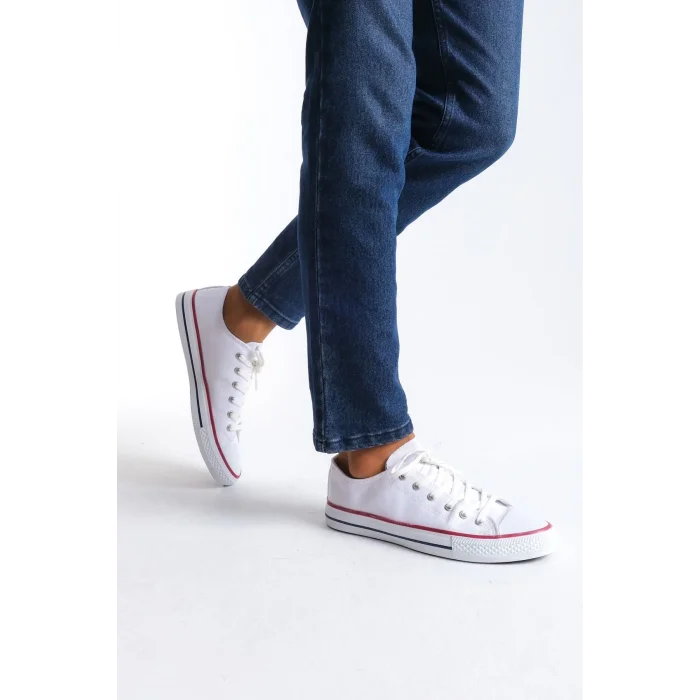 JY0422 Luke Bağcıklı Keten Kumaş Erkek Günlük Sneaker Ayakkabı KBT - Beyaz