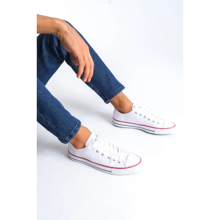 JY0422 Luke Bağcıklı Keten Kumaş Erkek Günlük Sneaker Ayakkabı KBT - Beyaz