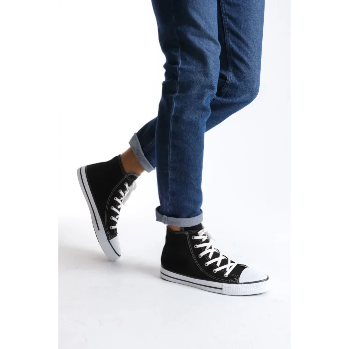 JY0423 AXE Bağcıklı Keten Kumaş Erkek Günlük Sneaker Ayakkabı KBT - Siyah