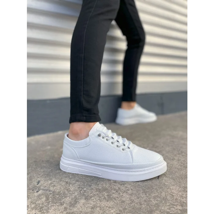 JY0535 Prime Bağcıklı Cilt Erkek Günlük Sneaker Ayakkabı CBT - Beyaz