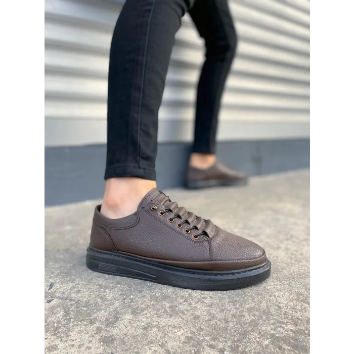 JY0535 Prime Bağcıklı Cilt Erkek Günlük Sneaker Ayakkabı CST - Kahverengi
