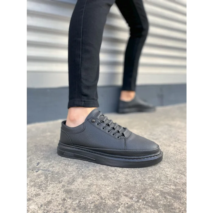 JY0535 Prime Bağcıklı Cilt Erkek Günlük Sneaker Ayakkabı CST - Siyah