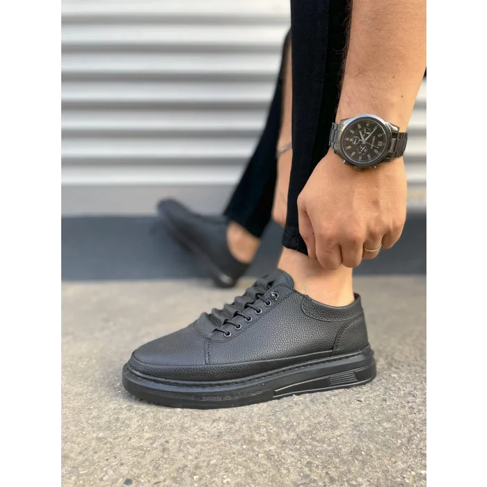 JY0535 Prime Bağcıklı Cilt Erkek Günlük Sneaker Ayakkabı CST - Siyah