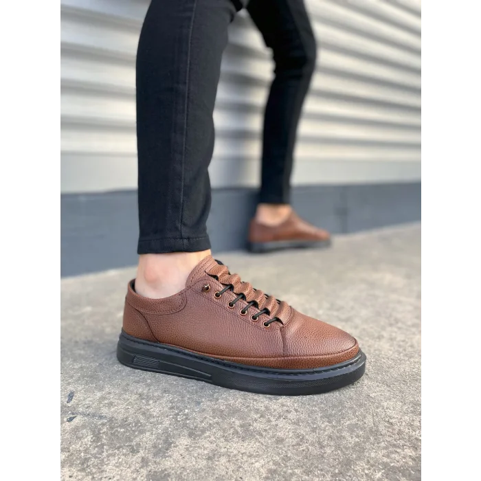 JY0535 Prime Bağcıklı Cilt Erkek Günlük Sneaker Ayakkabı CST - Taba