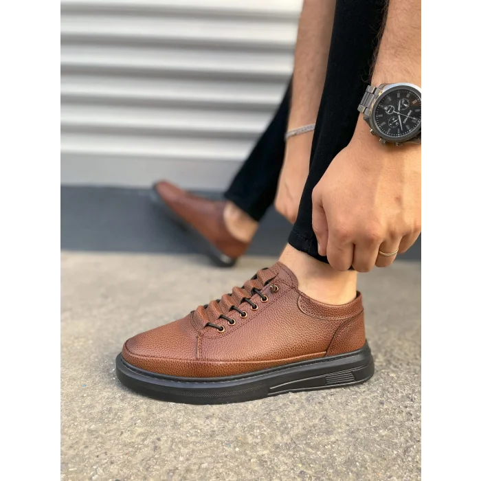 JY0535 Prime Bağcıklı Cilt Erkek Günlük Sneaker Ayakkabı CST - Taba