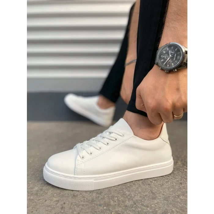 JY122 Mode Bağcıklı Cilt Erkek Günlük Sneaker Ayakkabı CBT - Beyaz