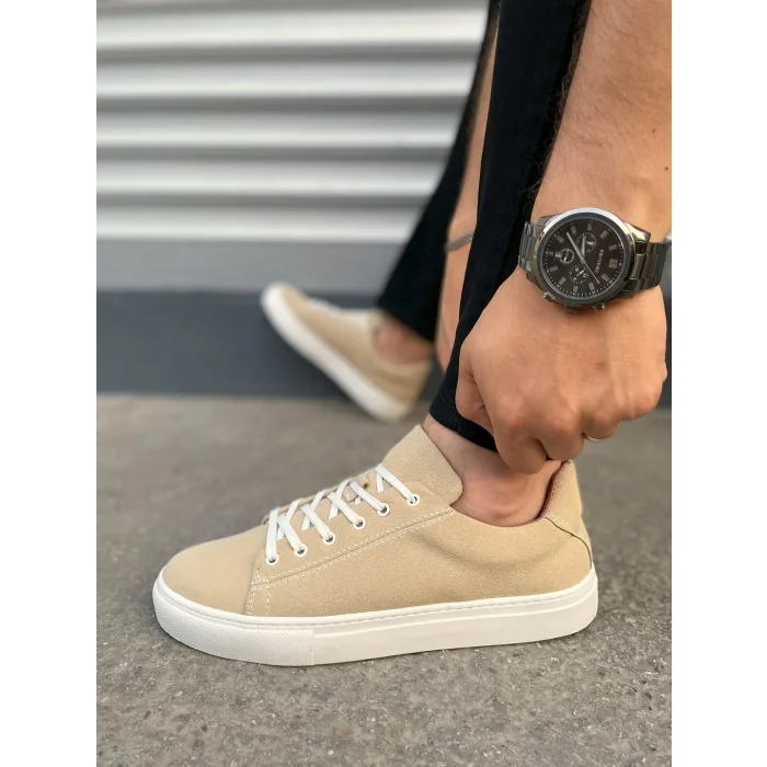 JY122 Mode Bağcıklı Süet Erkek Günlük Sneaker Ayakkabı SBT - Bej