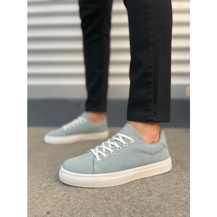 JY122 Mode Bağcıklı Süet Erkek Günlük Sneaker Ayakkabı SBT - Mavi