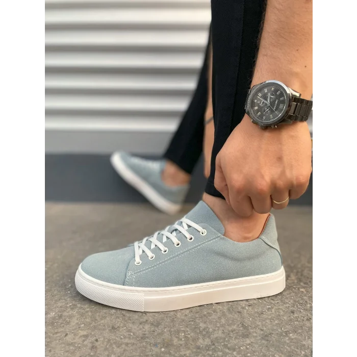 JY122 Mode Bağcıklı Süet Erkek Günlük Sneaker Ayakkabı SBT - Mavi
