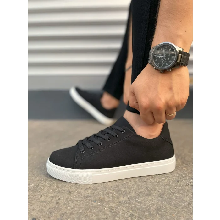 JY122 Mode Bağcıklı Süet Erkek Günlük Sneaker Ayakkabı SBT - Siyah