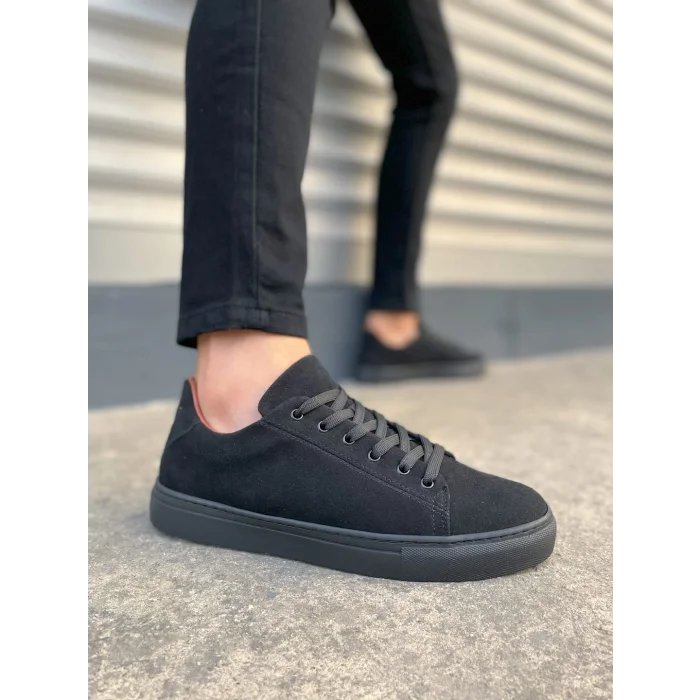JY122 Mode Bağcıklı Süet Erkek Günlük Sneaker Ayakkabı SST - Siyah