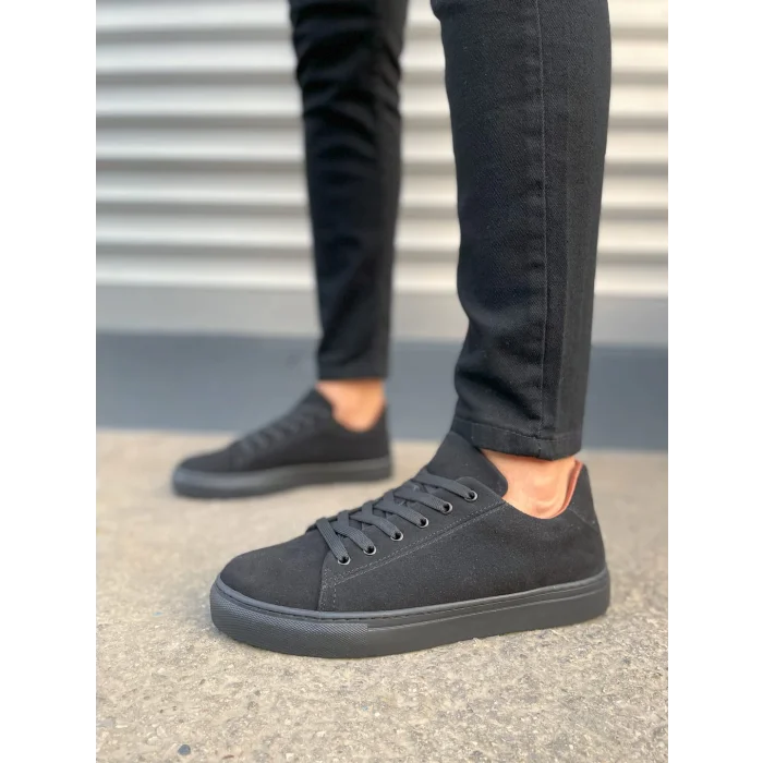 JY122 Mode Bağcıklı Süet Erkek Günlük Sneaker Ayakkabı SST - Siyah