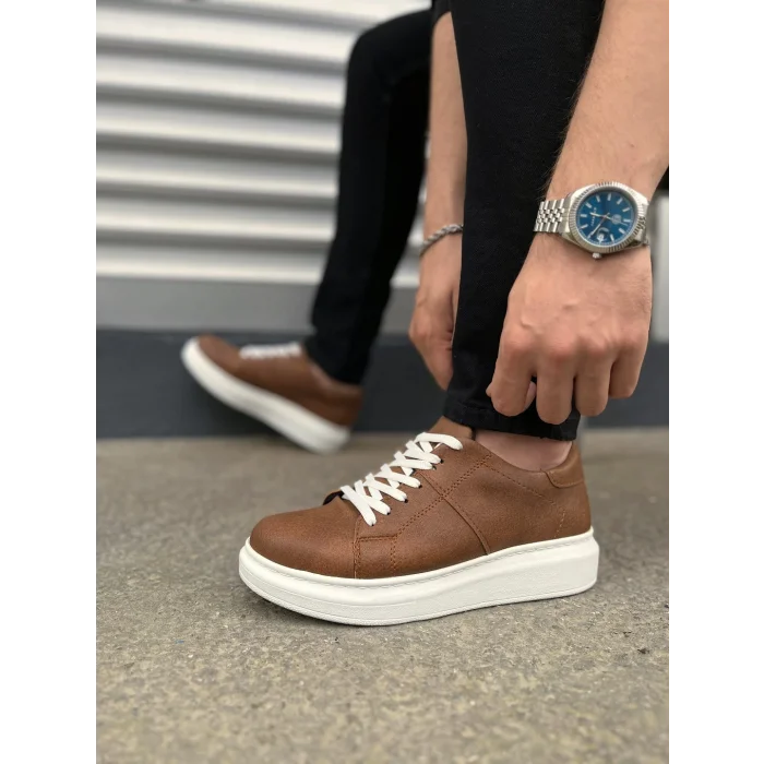 JY151 Boost Bağcıklı Cilt Erkek Günlük Sneaker Ayakkabı CBT - Taba