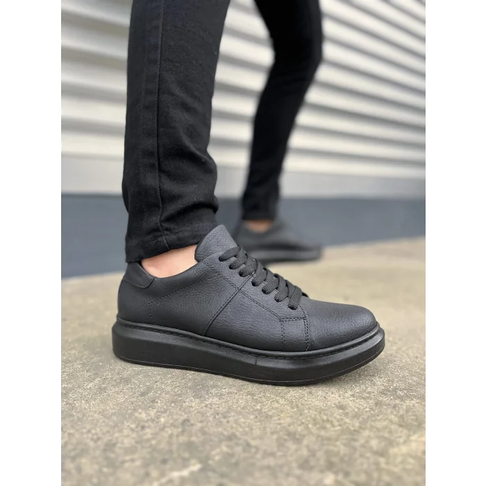 JY151 Boost Bağcıklı Cilt Erkek Günlük Sneaker Ayakkabı CST - Siyah
